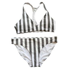 Aerie Striped Razor Back V-Neck Bikini Set Size Large